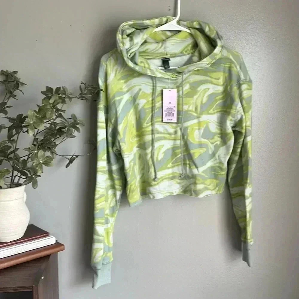 Wild Fable Green Swirl Cropped Hoodie XS Y2K Abstract NWT - Picture 2 of 8